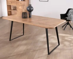 Hot Table de repas rectangulaire design aéré en acacia et piètement métal noir