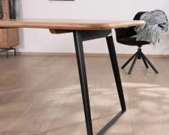 Hot Table de repas rectangulaire design aéré en acacia et piètement métal noir