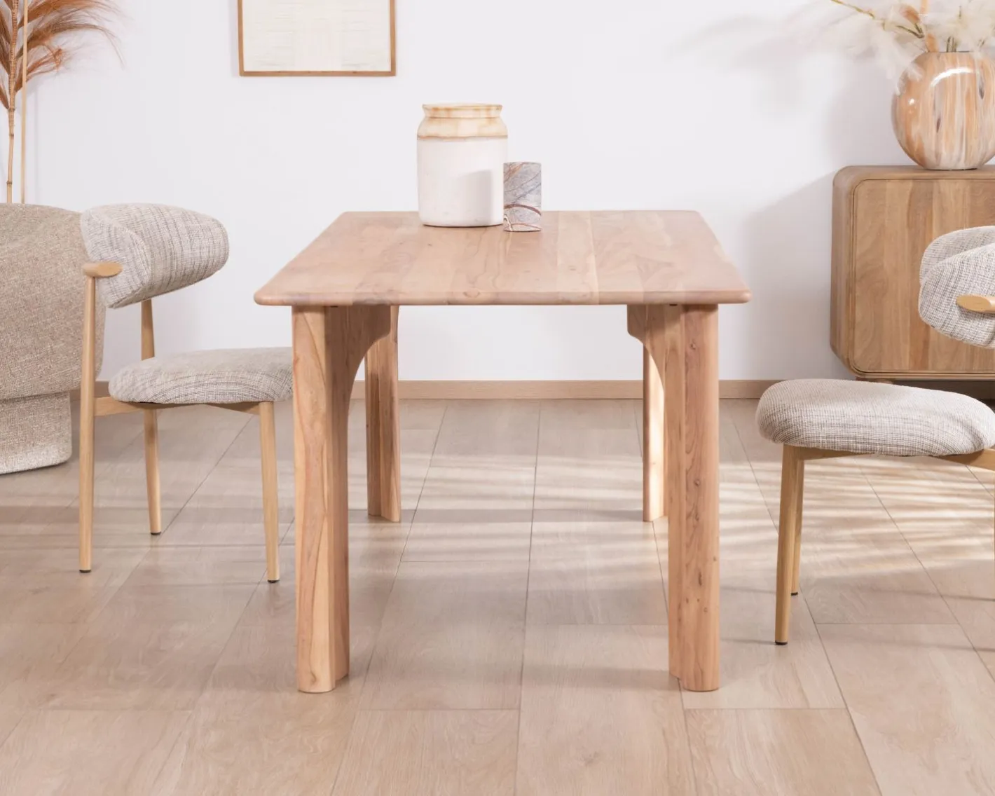 New Table de repas rectangulaire 180 cm design scandinave "Alba" en acacia massif blanchi Table À Manger Rectangulaire
