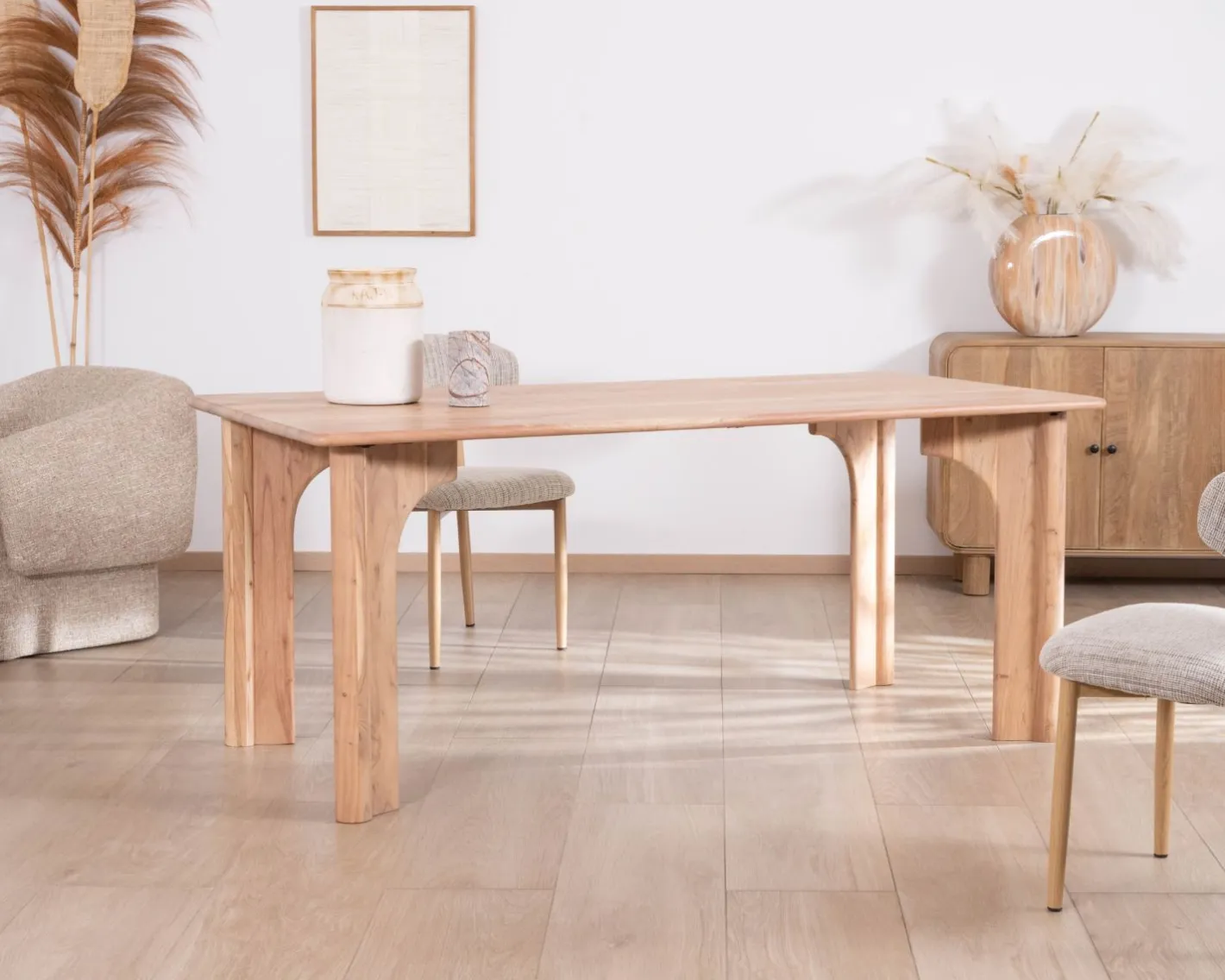 New Table de repas rectangulaire 180 cm design scandinave "Alba" en acacia massif blanchi Table À Manger Rectangulaire