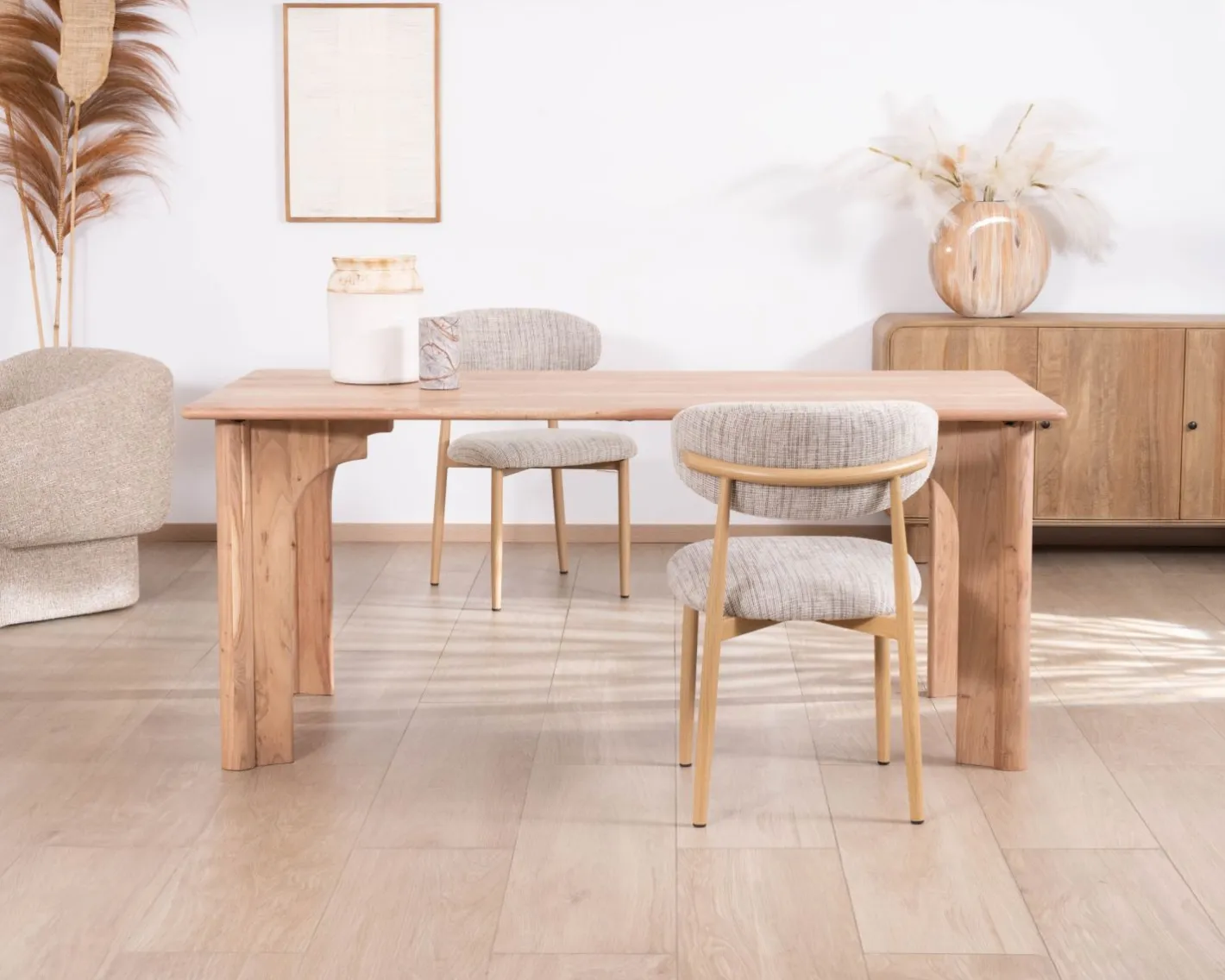 New Table de repas rectangulaire 180 cm design scandinave "Alba" en acacia massif blanchi Table À Manger Rectangulaire
