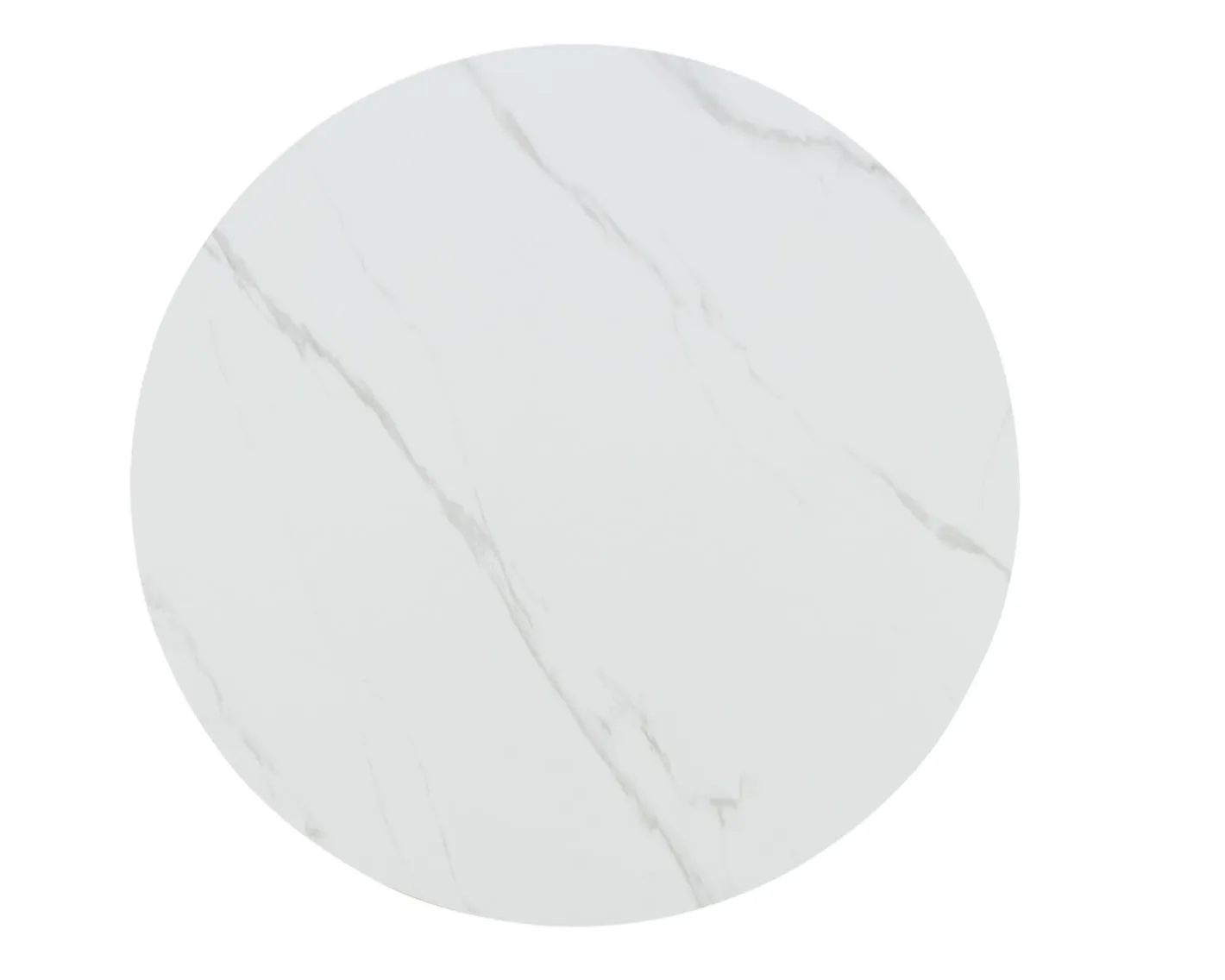 Hot Table de repas ronde 120 cm plateau céramique blanc effet marbre "Oria" piètement aspect noyer Table À Manger Ronde Ou Ovale