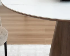 Hot Table de repas ronde 120 cm plateau céramique blanc effet marbre