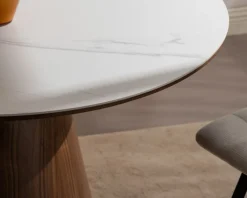 Hot Table de repas ronde 120 cm plateau céramique blanc effet marbre
