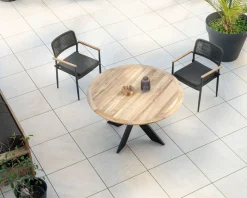 Sale Table de repas ronde pour extérieur en teck et aluminium 