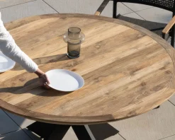 Sale Table de repas ronde pour extérieur en teck et aluminium 