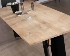 Discount Table de salle à manger manguier massif 240cm piètement design bois et métal noir 