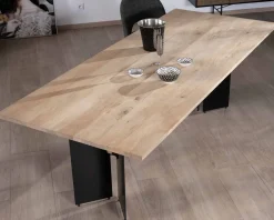 Discount Table de salle à manger manguier massif 240cm piètement design bois et métal noir 