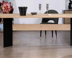 Discount Table de salle à manger manguier massif 240cm piètement design bois et métal noir 