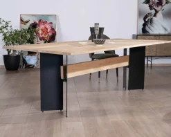 Discount Table de salle à manger manguier massif 240cm piètement design bois et métal noir 