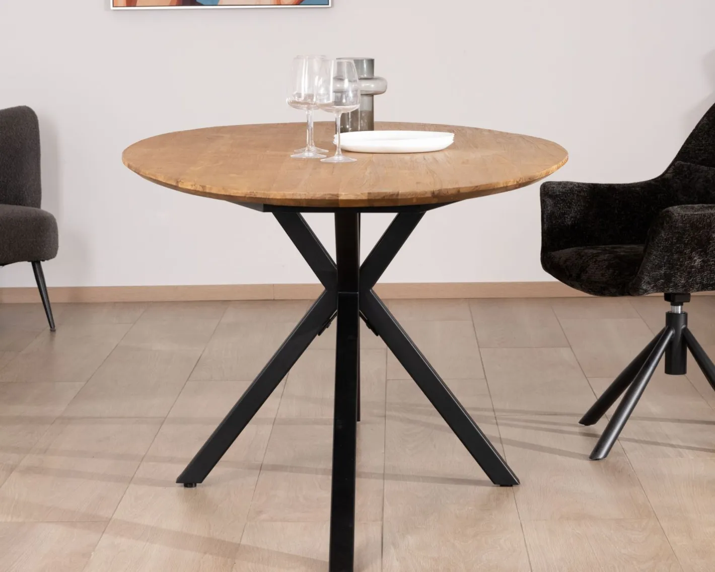Online Table de salle à manger ovale en teck naturel "Bahia" pieds mikado métal Table À Manger Ronde Ou Ovale