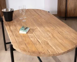New Table de salle à manger vintage en teck et métal "Troms" 200 x 100 cm Table À Manger Ronde Ou Ovale