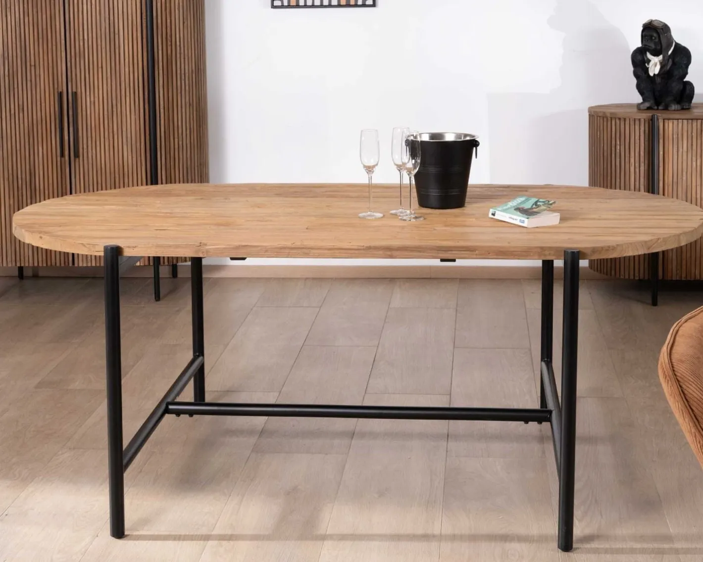 New Table de salle à manger vintage en teck et métal "Troms" 200 x 100 cm Table À Manger Ronde Ou Ovale