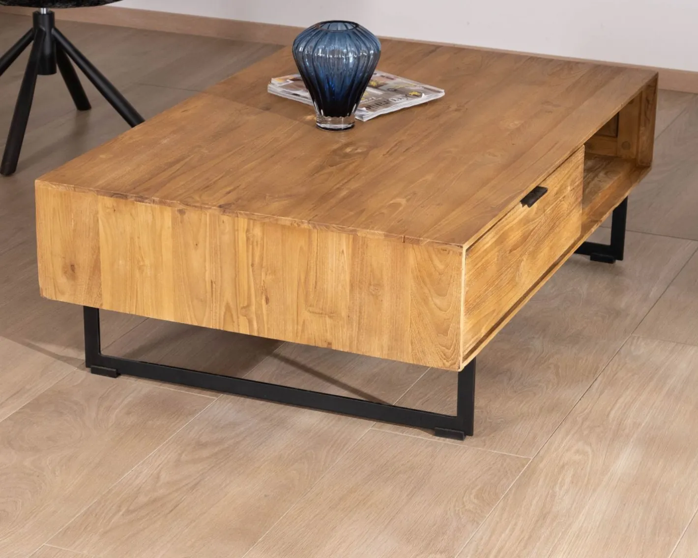 Sale Table de salon avec rangements "Bahia" teck naturel Table Basse Rectangulaire