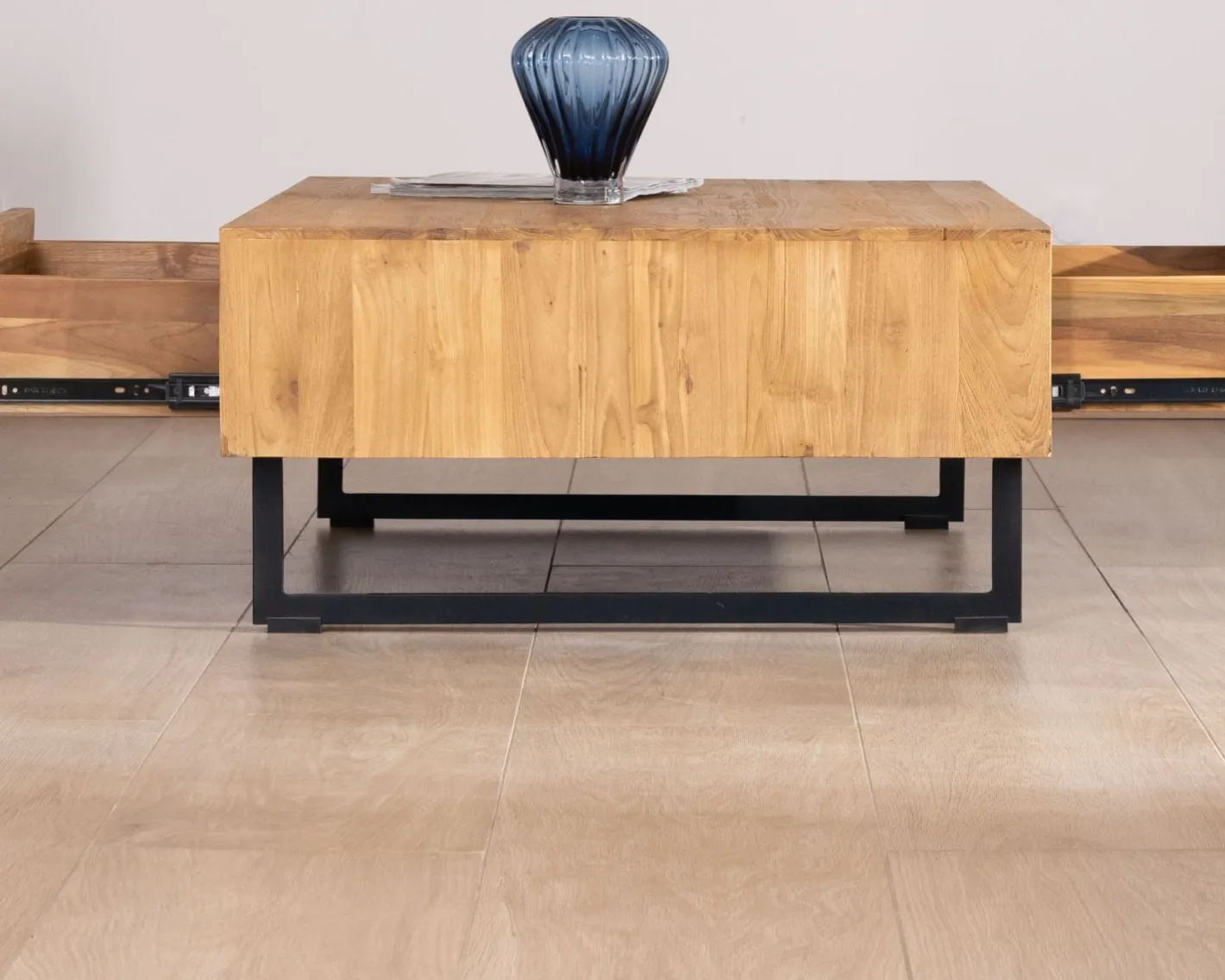 Sale Table de salon avec rangements "Bahia" teck naturel Table Basse Rectangulaire