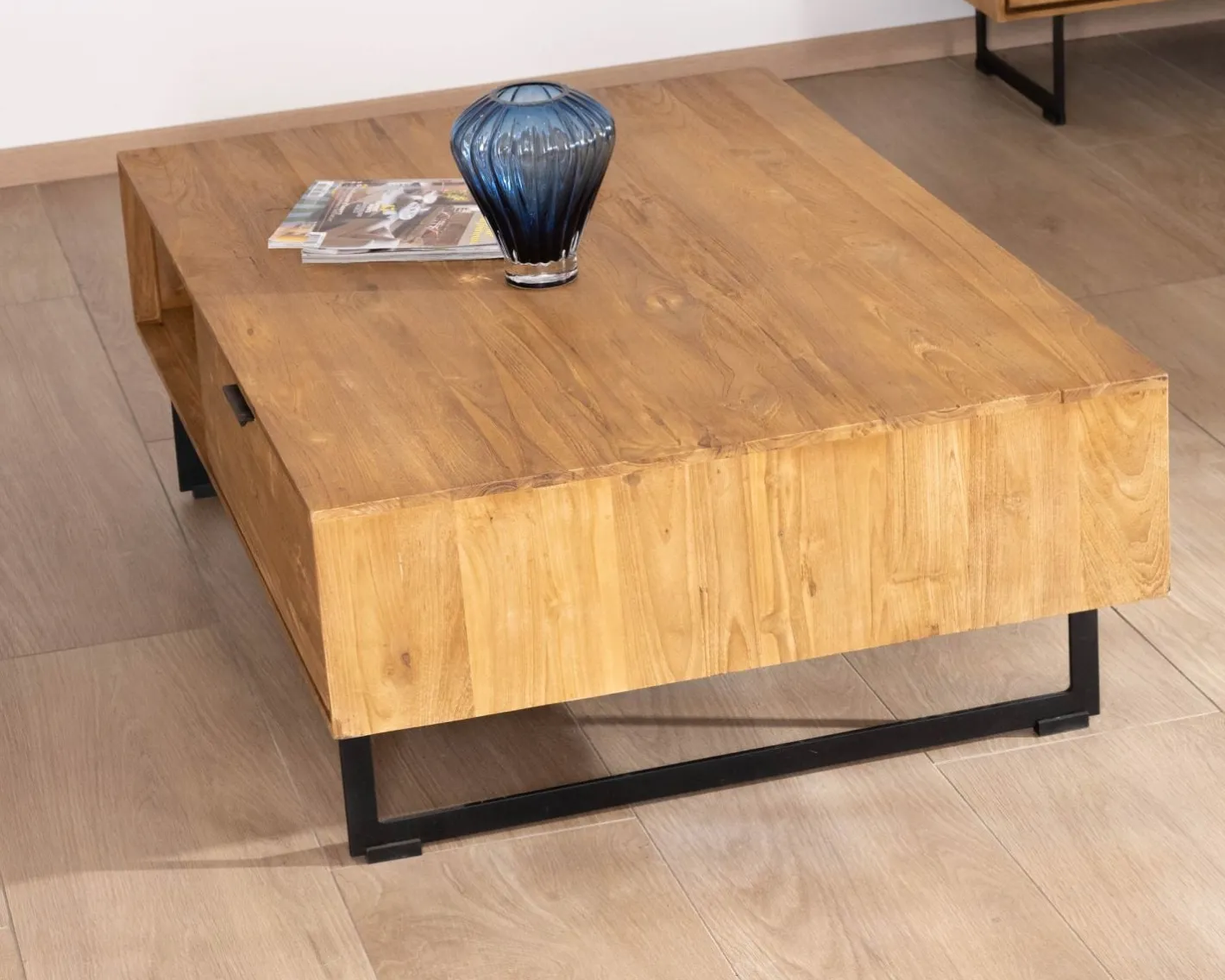 Sale Table de salon avec rangements "Bahia" teck naturel Table Basse Rectangulaire