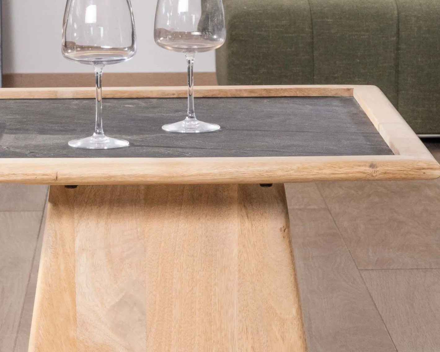 New Table de salon carrée en manguier avec plateau placage pierre "Netty" Table Basse Carrée