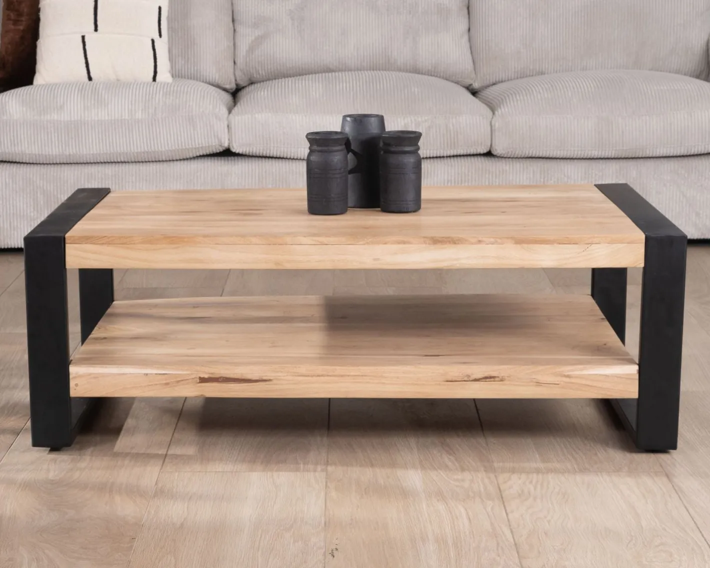 Hot Table de salon 120 cm à double plateau métal et bois "Montréal" Table Basse Rectangulaire