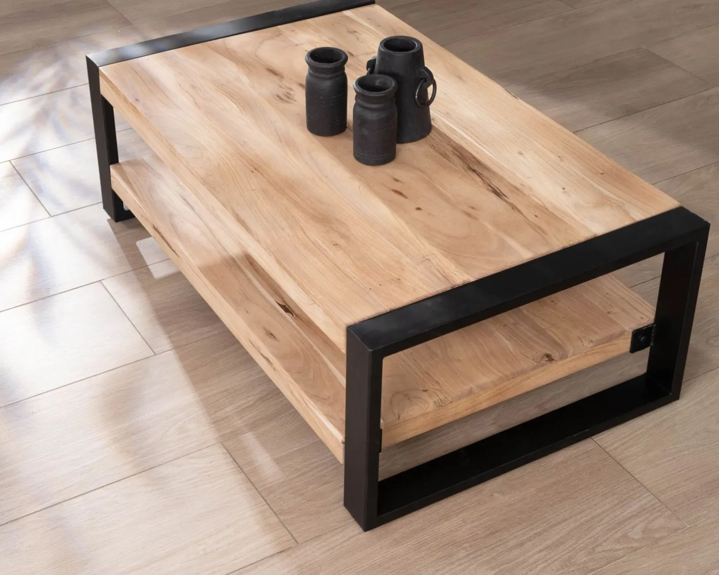 Hot Table de salon 120 cm à double plateau métal et bois "Montréal" Table Basse Rectangulaire