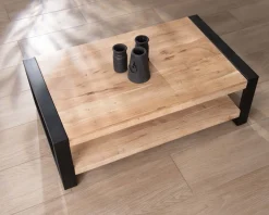Hot Table de salon 120 cm à double plateau métal et bois