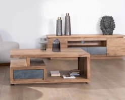 Online Table de salon contemporaine rectangulaire 120x70cm en acacia massif "Paguera" Table Basse Rectangulaire