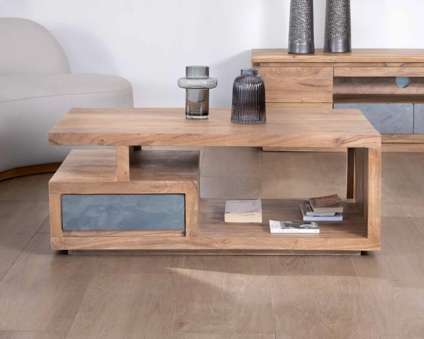 Online Table de salon contemporaine rectangulaire 120x70cm en acacia massif "Paguera" Table Basse Rectangulaire