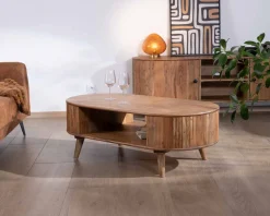 New Table de salon design arrondi vintage en acacia
