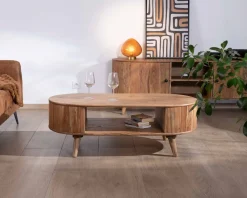 New Table de salon design arrondi vintage en acacia