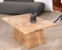 Outlet Table de salon design "Elki" en acacia avec pied central Table Basse Rectangulaire