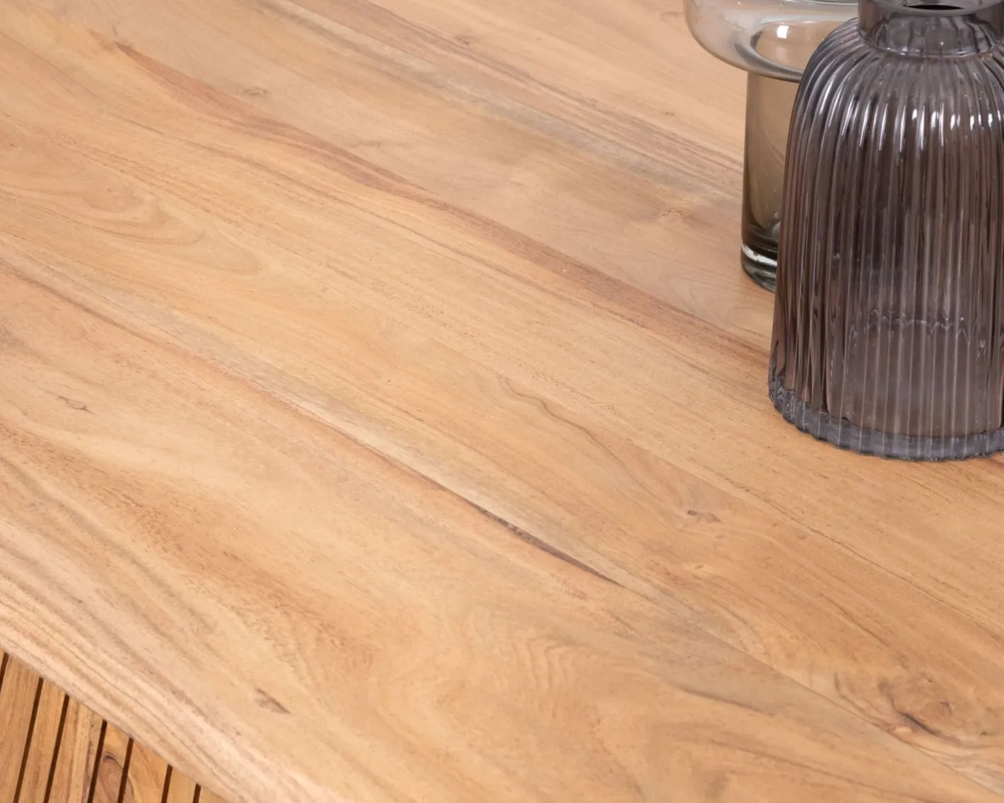Outlet Table de salon design "Elki" en acacia avec pied central Table Basse Rectangulaire