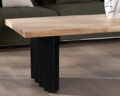 Discount Table de salon design en acacia naturel et pieds métal plissés "Audacio" Table Basse Rectangulaire
