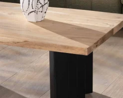 Discount Table de salon design en acacia naturel et pieds métal plissés