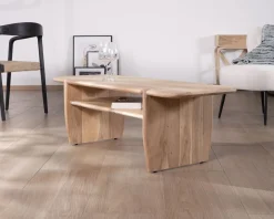 Clearance Table de salon design épuré en acacia avec niche "Trudy" 120 cm Table Basse Rectangulaire