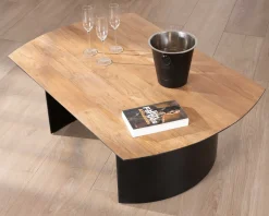 Best Table de salon en teck recyclé et pieds demi sphère en métal noir 