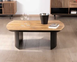 Best Table de salon en teck recyclé et pieds demi sphère en métal noir 