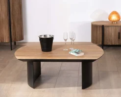 Best Table de salon en teck recyclé et pieds demi sphère en métal noir 