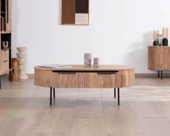 Clearance Table de salon ovale design newtro avec grand tiroir traversant "Bopee" Table Basse Ovale Ou Ronde
