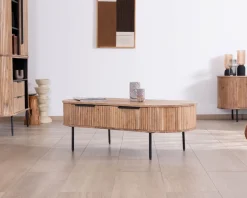 Clearance Table de salon ovale design newtro avec grand tiroir traversant