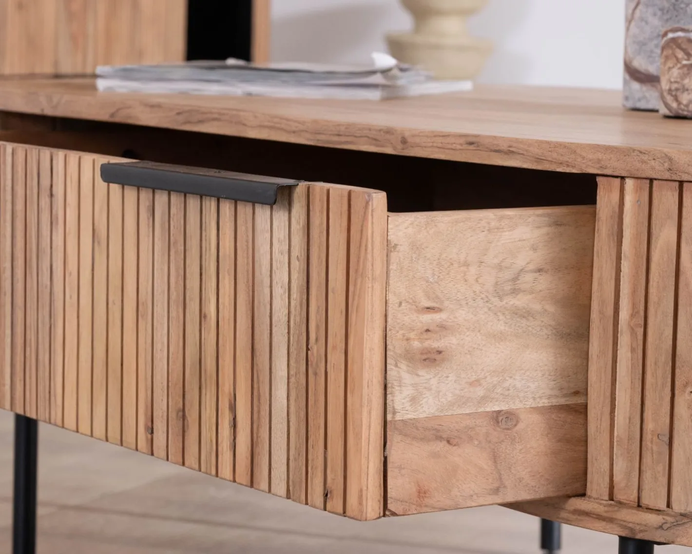 Clearance Table de salon ovale design newtro avec grand tiroir traversant "Bopee" Table Basse Ovale Ou Ronde