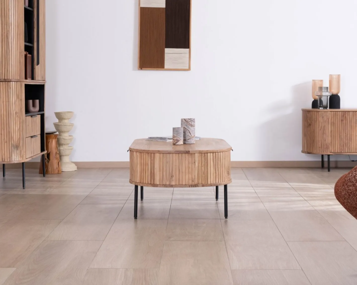 Clearance Table de salon ovale design newtro avec grand tiroir traversant "Bopee" Table Basse Ovale Ou Ronde