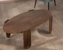 Table de salon ovale en manguier pieds cannelés "Loopie" Table Basse Ovale Ou Ronde
