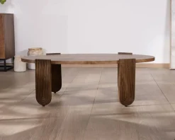 Table de salon ovale en manguier pieds cannelés