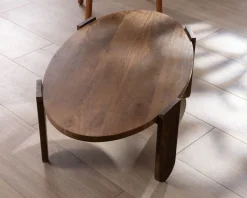 Table de salon ovale en manguier pieds cannelés