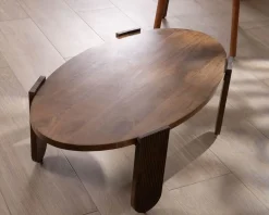 Table de salon ovale en manguier pieds cannelés