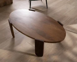 Table de salon ovale en manguier pieds cannelés