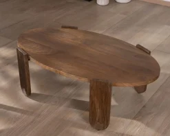 Table de salon ovale en manguier pieds cannelés