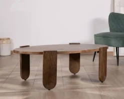 Table de salon ovale en manguier pieds cannelés