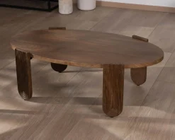 Table de salon ovale en manguier pieds cannelés