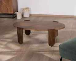 Table de salon ovale en manguier pieds cannelés