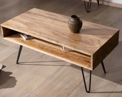 Table de salon épurée plateau acacia et niche centrale